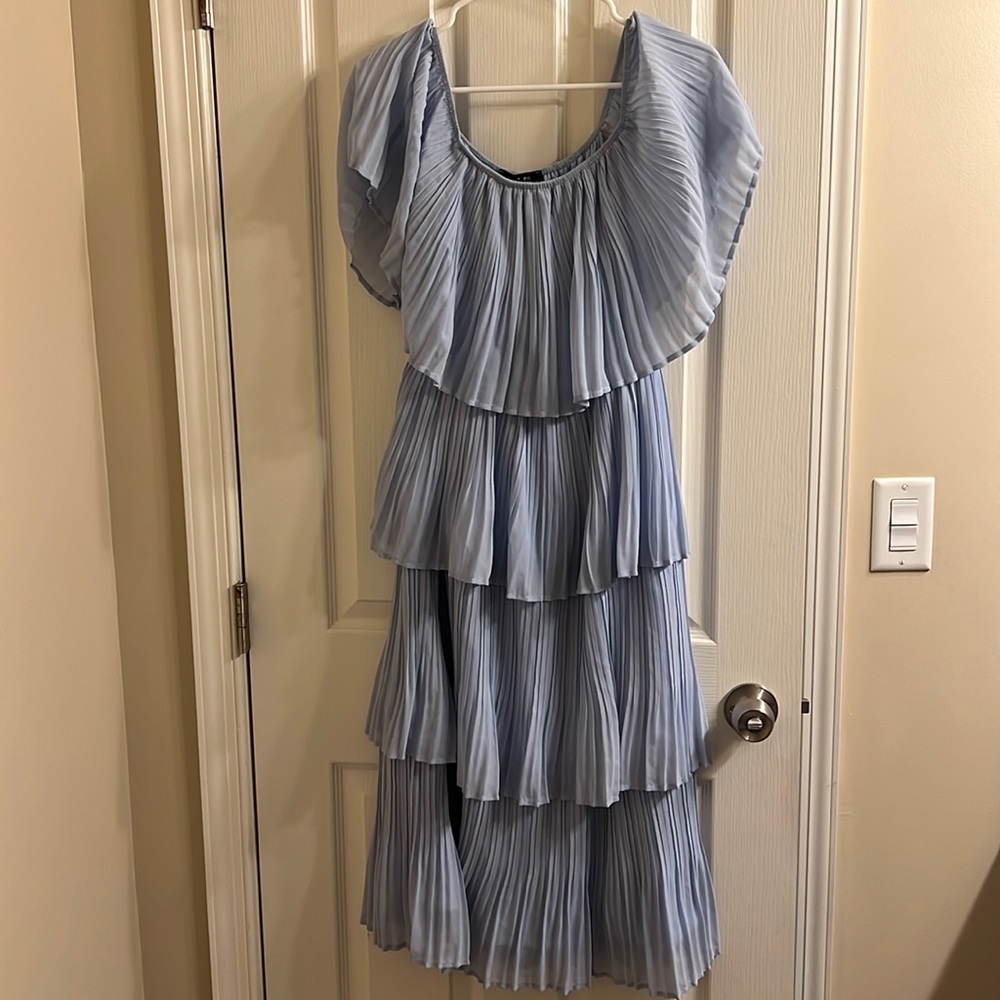 Midi off shoulder dress. Light blue. Medium. Just me brand.